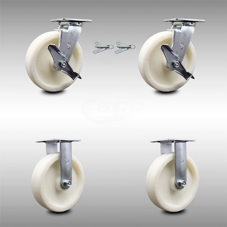 Service Caster 8 Inch Stainless Steel Nylon Caster Set with 2 Brakes/Swivel Lock 2 Rigid SCC SCC-SS30S820-NYR-TLB-BSL-2-R-2